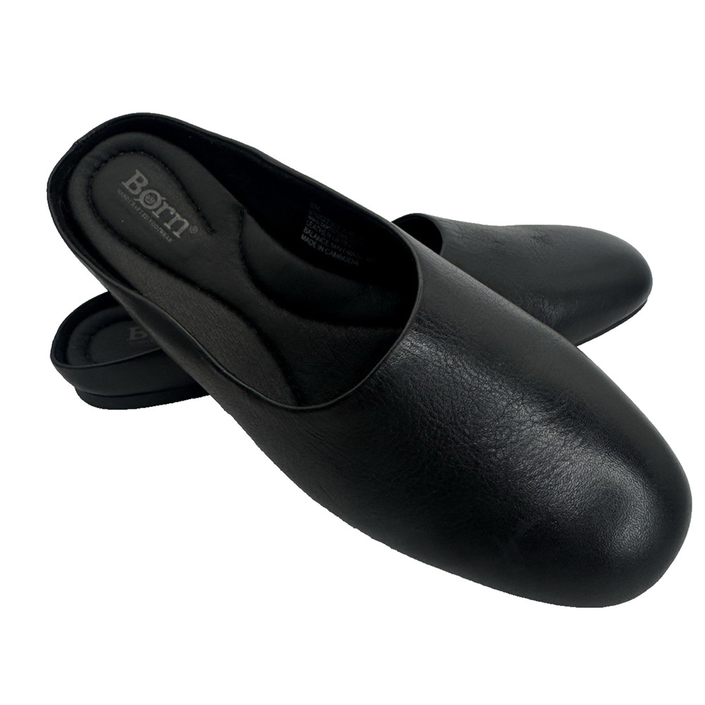 Børn Womens 8 Leather Mules Black Slip On Ballet Flat Loafers Minimalist NWOT - Picture 4 of 10